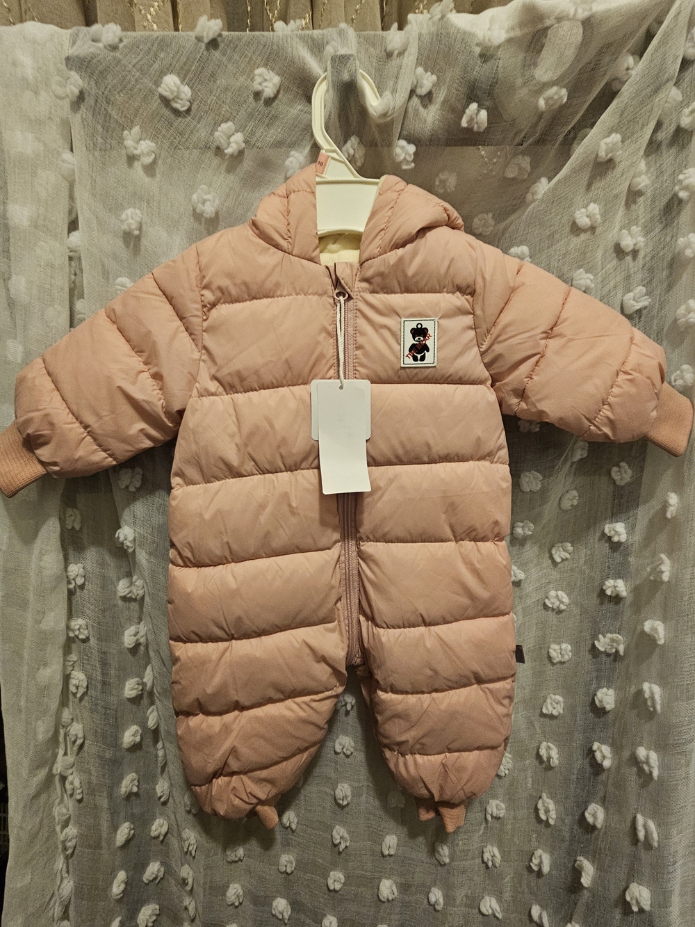 The Bear  Pink Puffer Hooded Baby One-Piece Footie